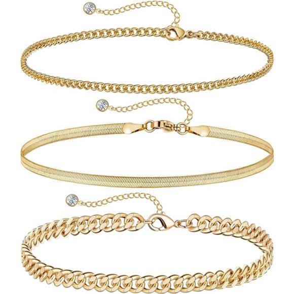 Gold Ankle Bracelets Women 14K Gold Anklets Waterproof Cuban Link Anklets Set - Picture 1 of 6